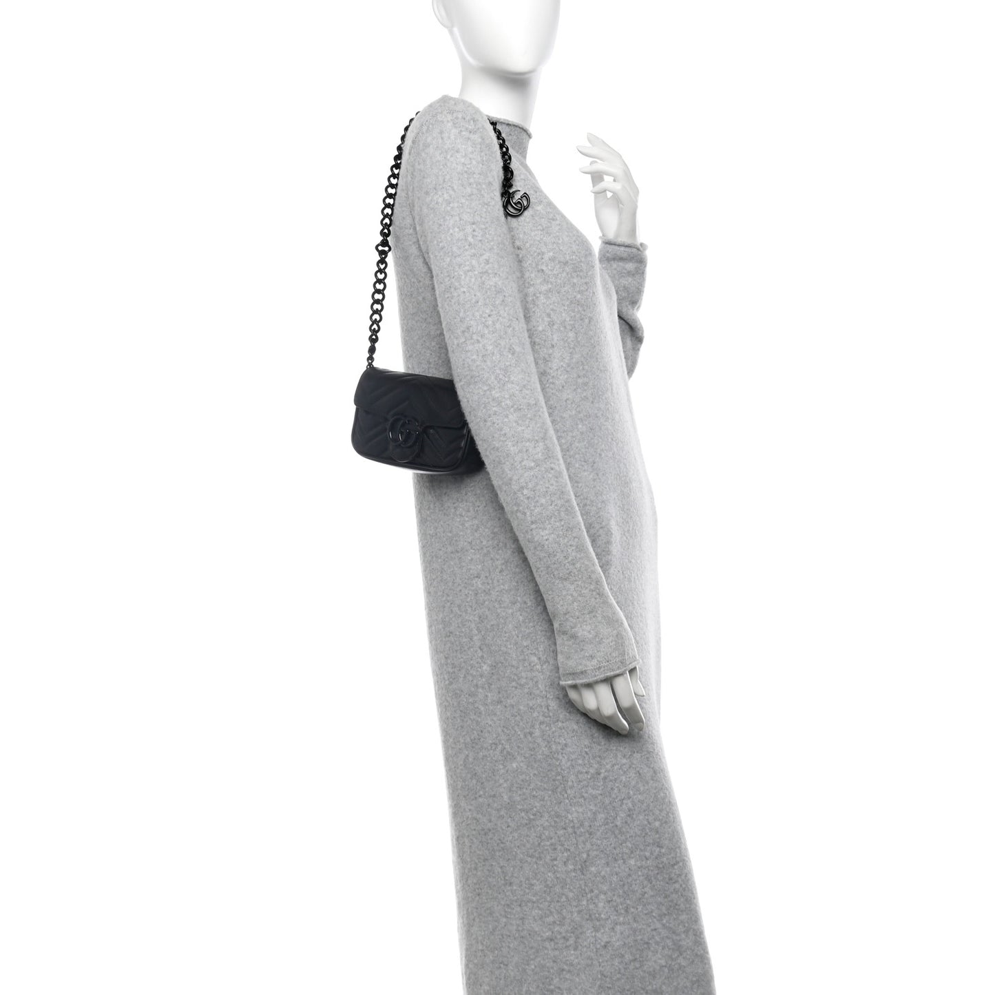 Calfskin Matelasse Monochrome GG Marmont Chain Belt Bag Black