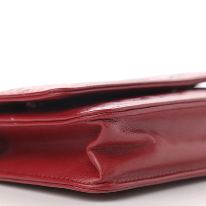 Chanel Lambskin Camellia Embossed Wallet On Chain WOC Red 10 of 14
