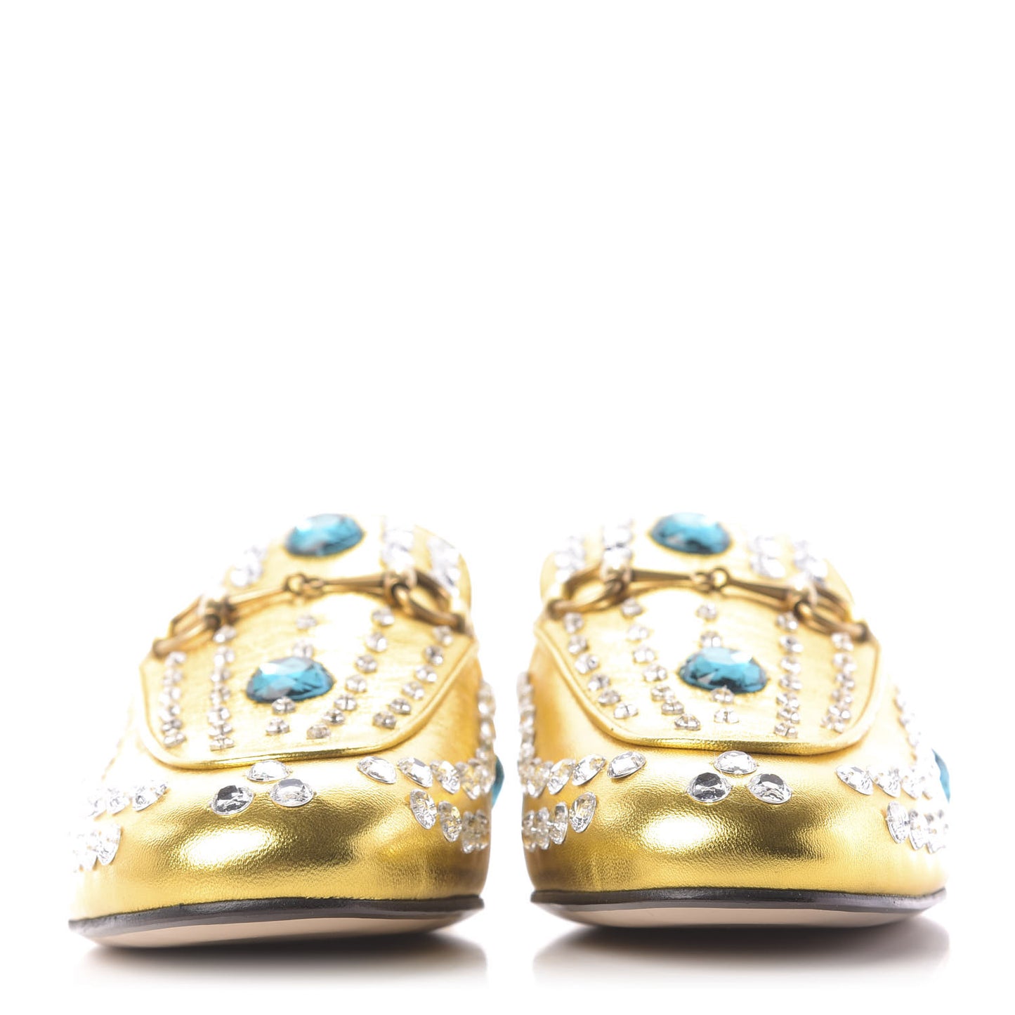 Metallic Nappa Crystal Womens Princetown Slippers 38.5 Gold