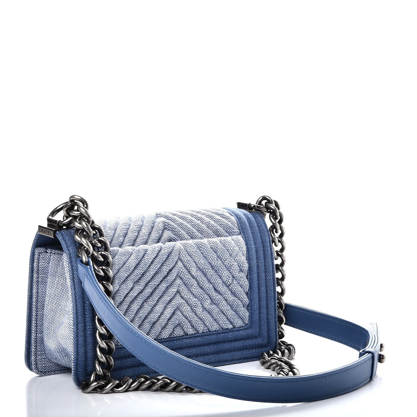 Denim Chevron Small Boy Flap Light Blue