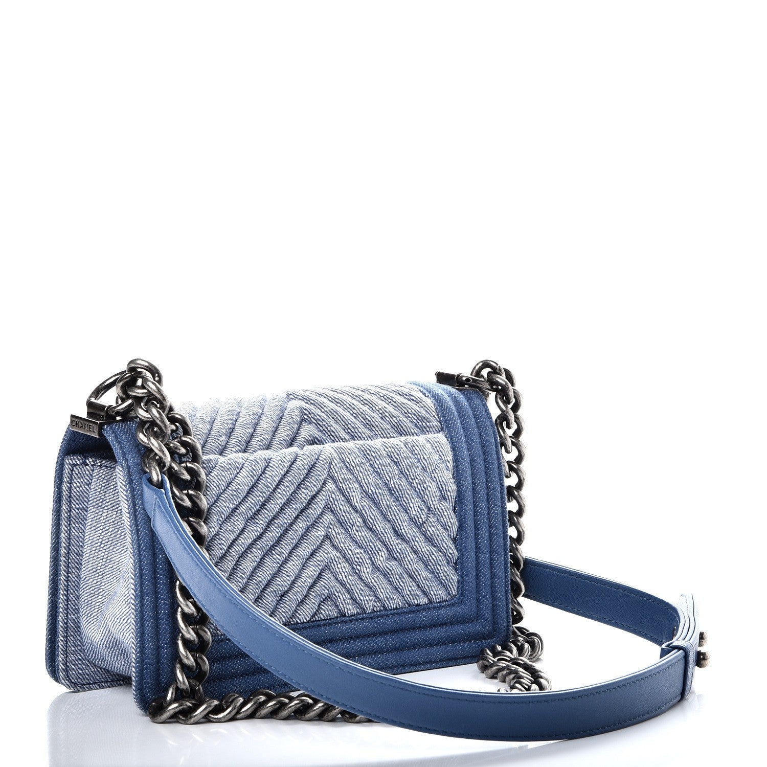 Chanel Denim Chevron Small Boy Flap Light Blue 3 of 7