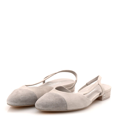 Chanel Suede Cap Toe CC Coco Slingback Pumps 36 Light Grey 4 of 9