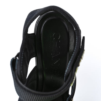 Chanel Fabric Metal CC Logo Sandals 38 Black 7 of 7