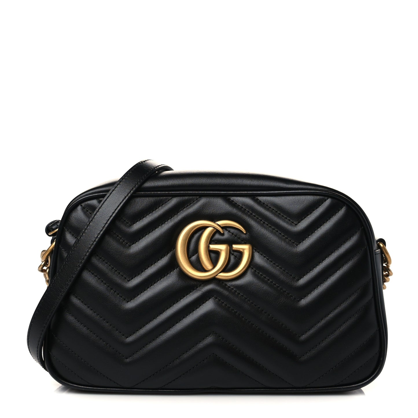 Calfskin Matelasse Small GG Marmont Chain Shoulder Bag Black