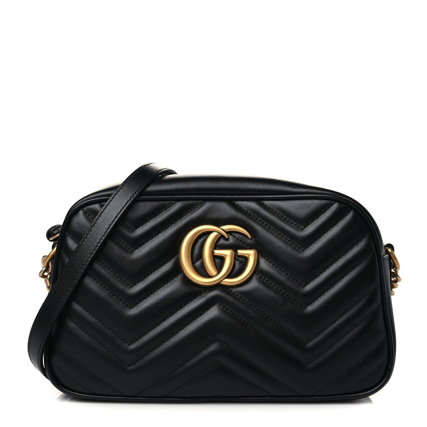 Gucci Calfskin Matelasse Small GG Marmont Chain Shoulder Bag Black 1 of 6