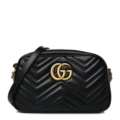Gucci Calfskin Matelasse Small GG Marmont Chain Shoulder Bag Black 1 of 6