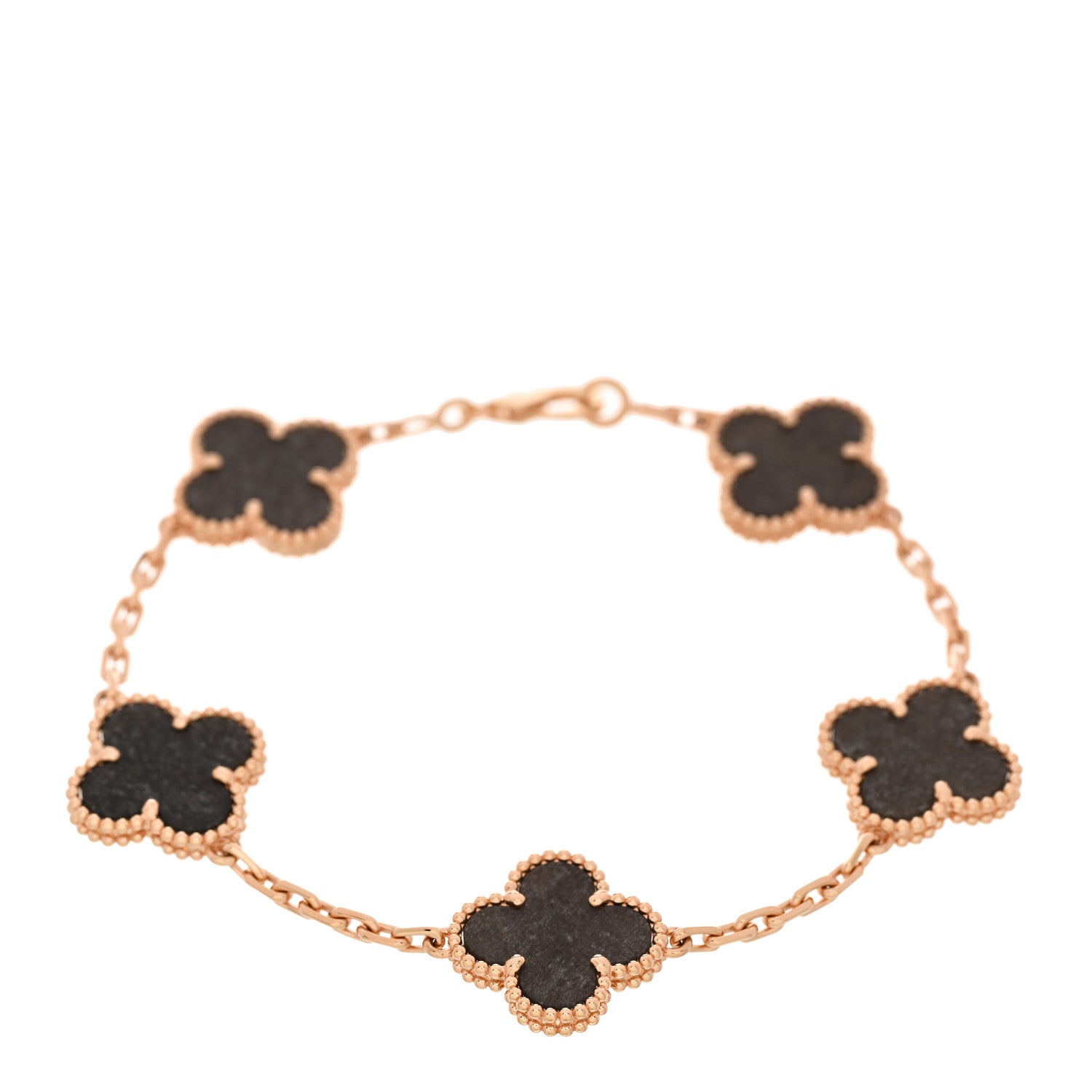 Van Cleef & Arpels 18K Rose Gold Silver Obsidian 5 Motifs Vintage Alhambra Bracelet 1 of 5