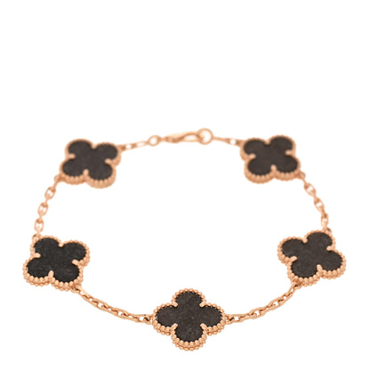 Van Cleef & Arpels 18K Rose Gold Silver Obsidian 5 Motifs Vintage Alhambra Bracelet 1 of 5