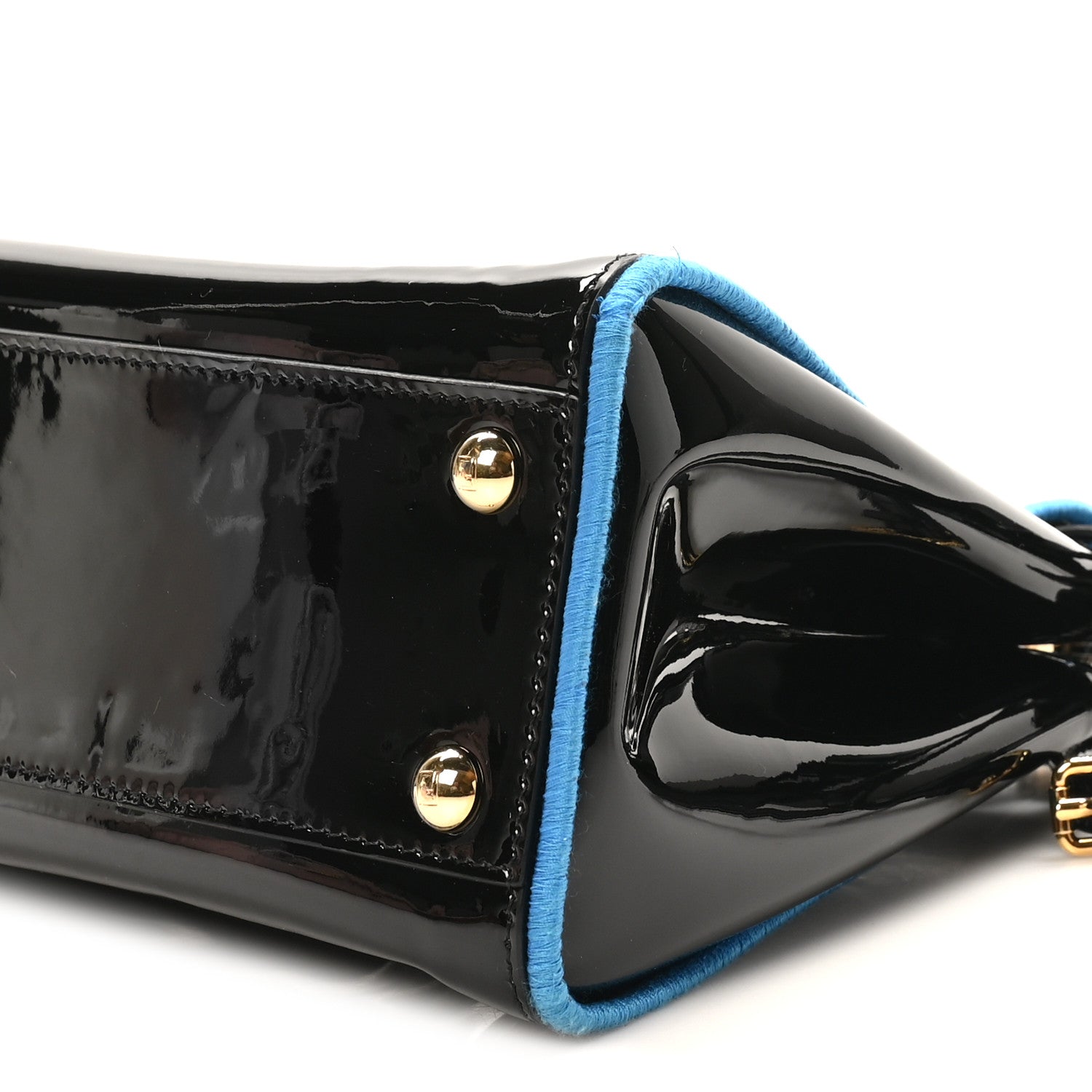 Fendi Patent Mini Plexi Handle Peekaboo Iconic Satchel Black Blue
