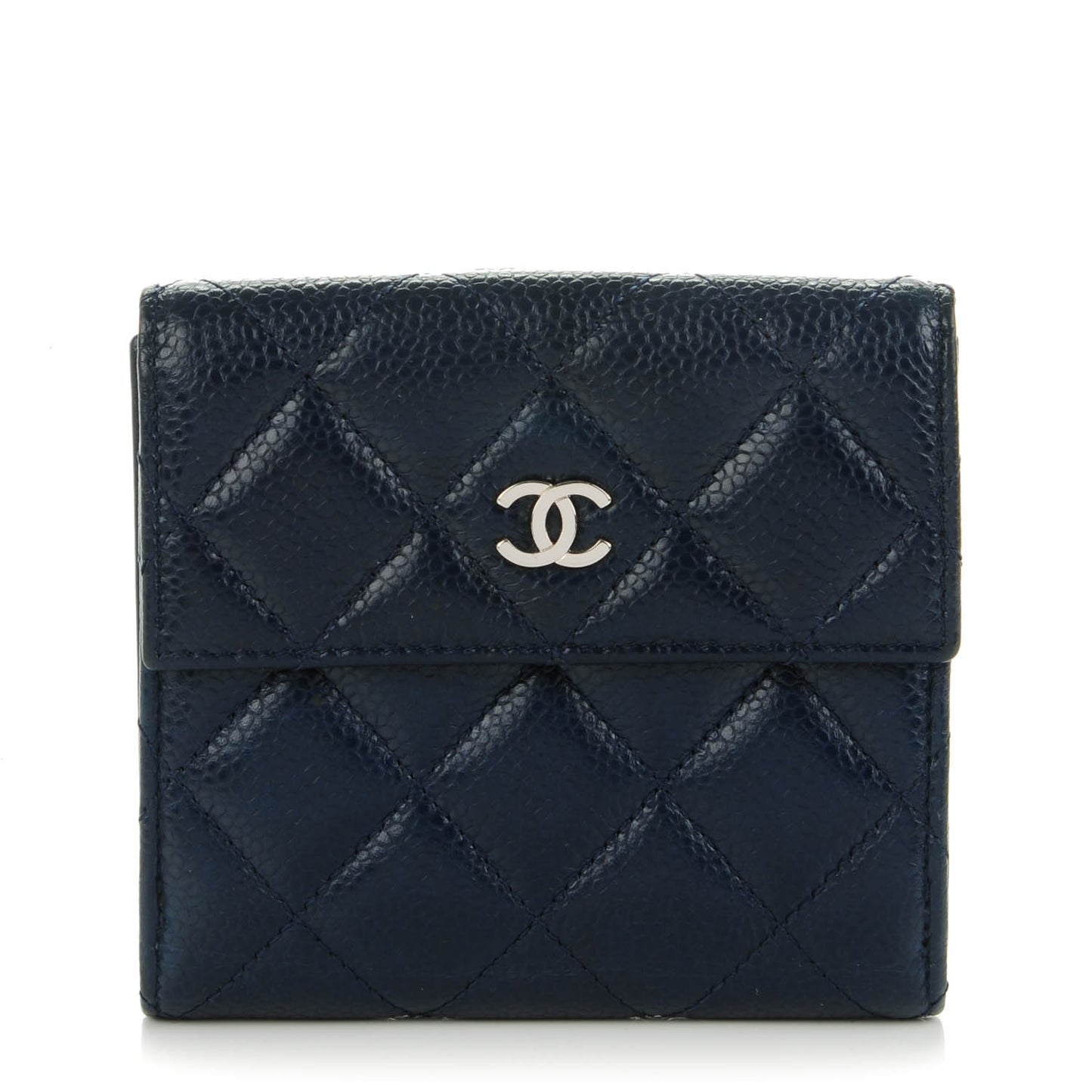 Caviar Quilted Compact French Flap Wallet Marine