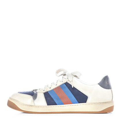 Gucci Nubuck Mini GG Monogram Web Mens Screener Sneakers 8 London Blue Dusty Milk 1 of 14