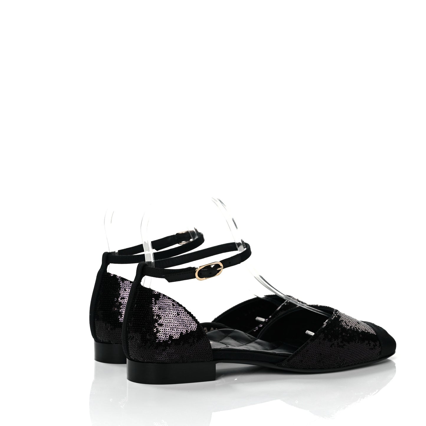 Sequin Grosgrain CC Cap Toe Ankle Flat 37.5 Black