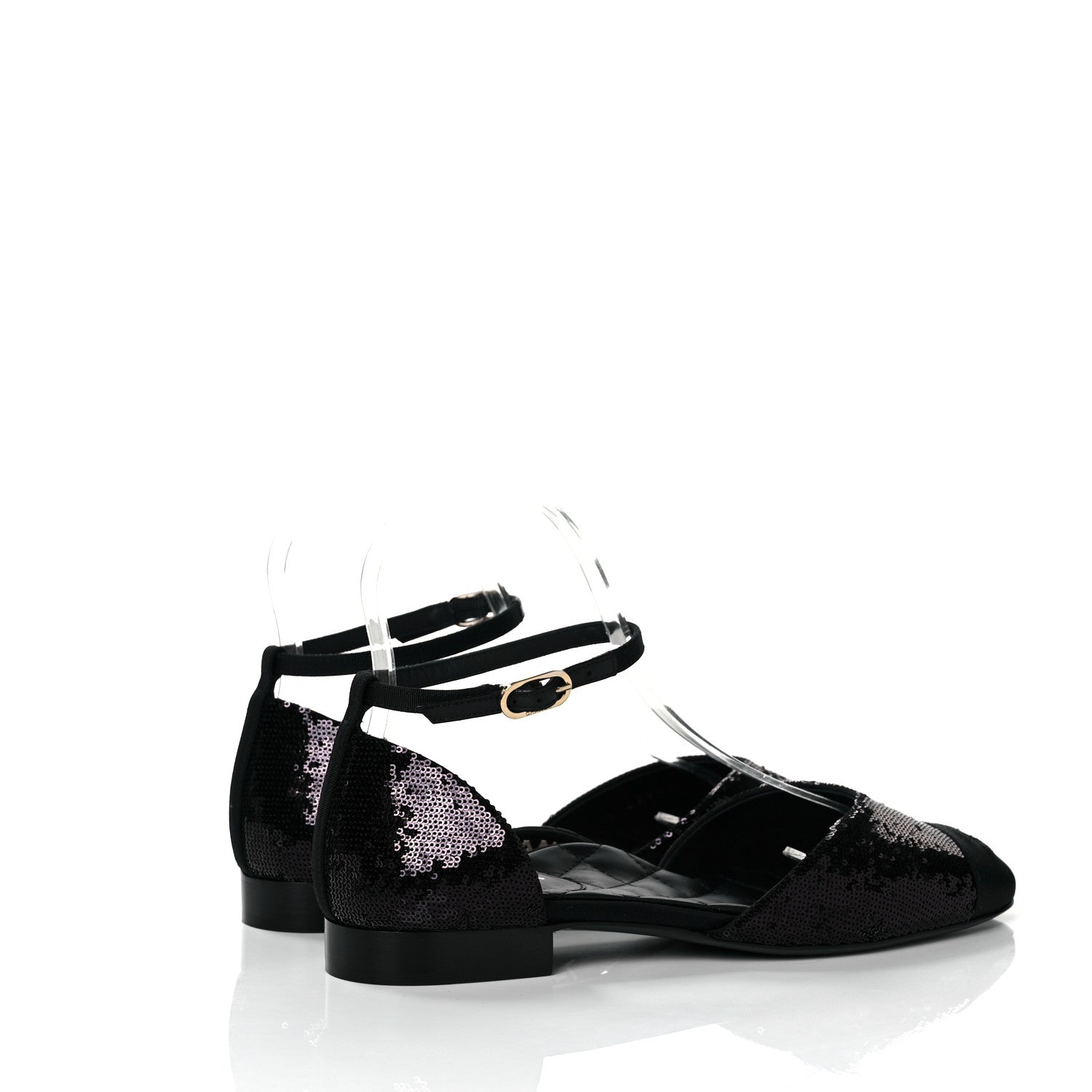 Chanel Sequin Grosgrain CC Cap Toe Ankle Flat 37.5 Black 4 of 9