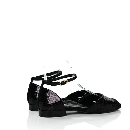 Chanel Sequin Grosgrain CC Cap Toe Ankle Flat 37.5 Black 4 of 9