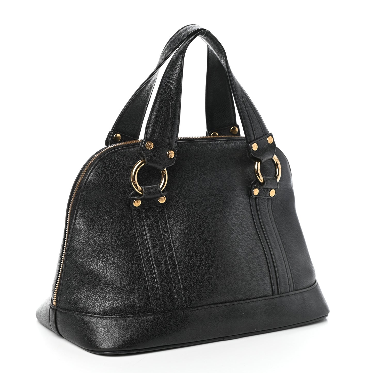 Grained Calfskin Studded Boston Bag Black