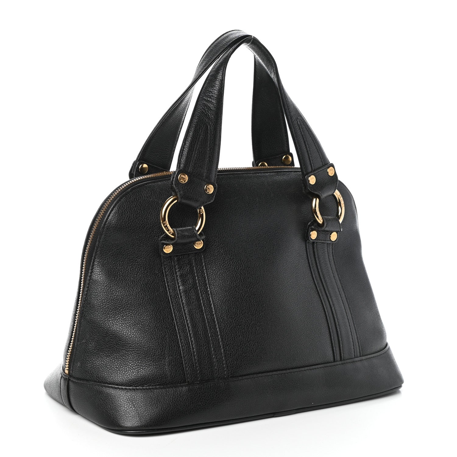 MCM Grained Calfskin Studded Boston Bag Black 3 of 9