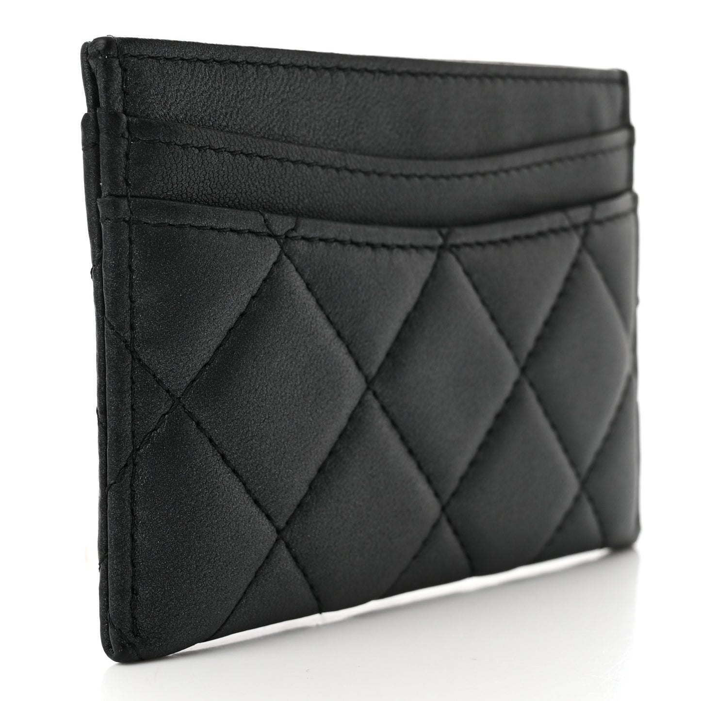 Pearly Lambskin Quilted Card Holder So Black