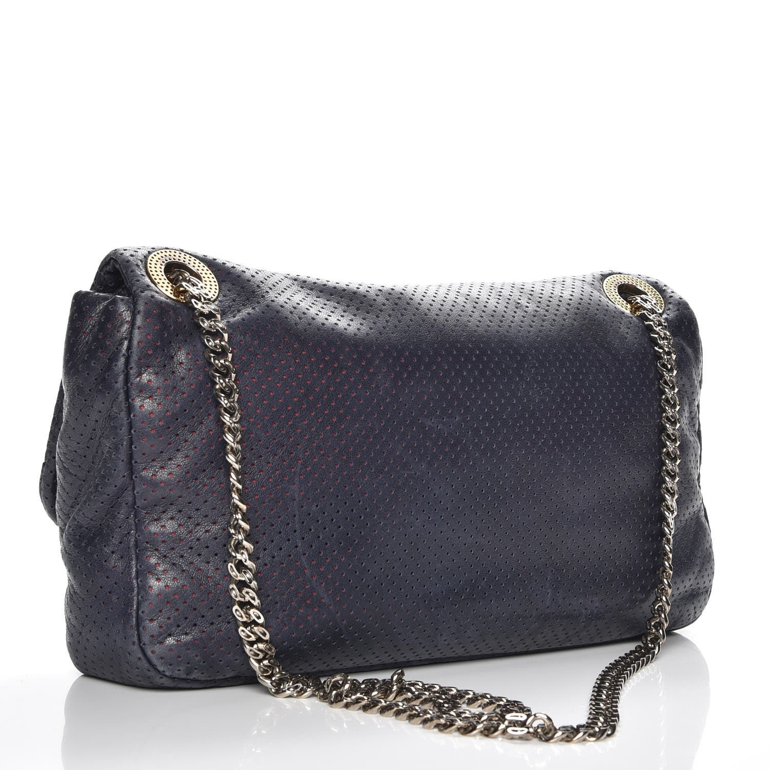 Chanel Calfskin Perforated Large Drill Flap Navy Blue 4 of 10
