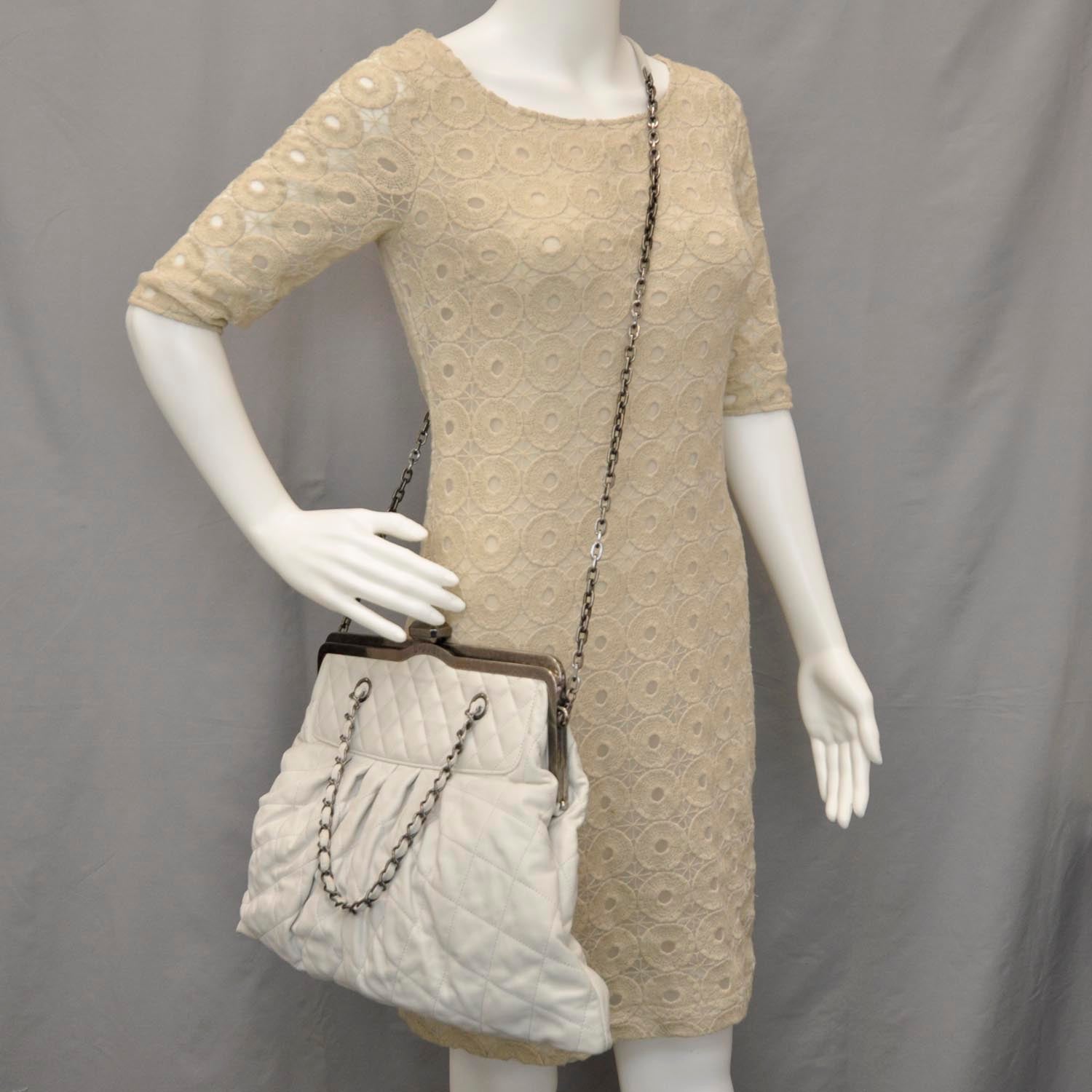 Chanel Iridescent Calfskin Chic Quilt Frame Tote White 2 of 11