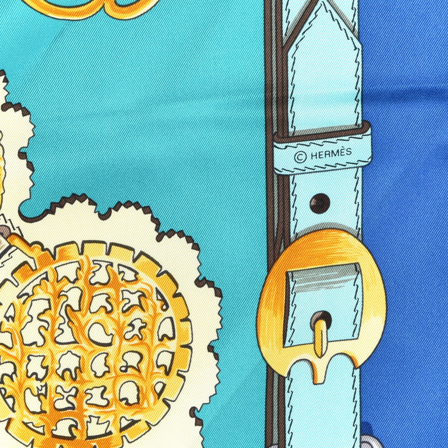 Silk Cuivreries Scarf 90 Turquoise Fonce Cobalt Jaune