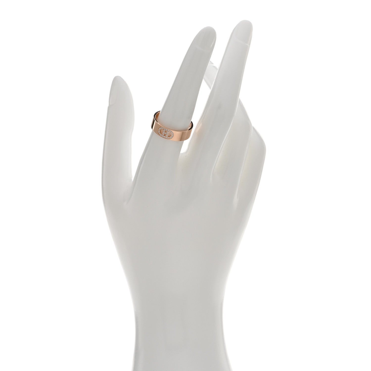 Hermes 18K Rose Gold Diamond PM H D'Ancre Ring 56 7.5 2 of 5