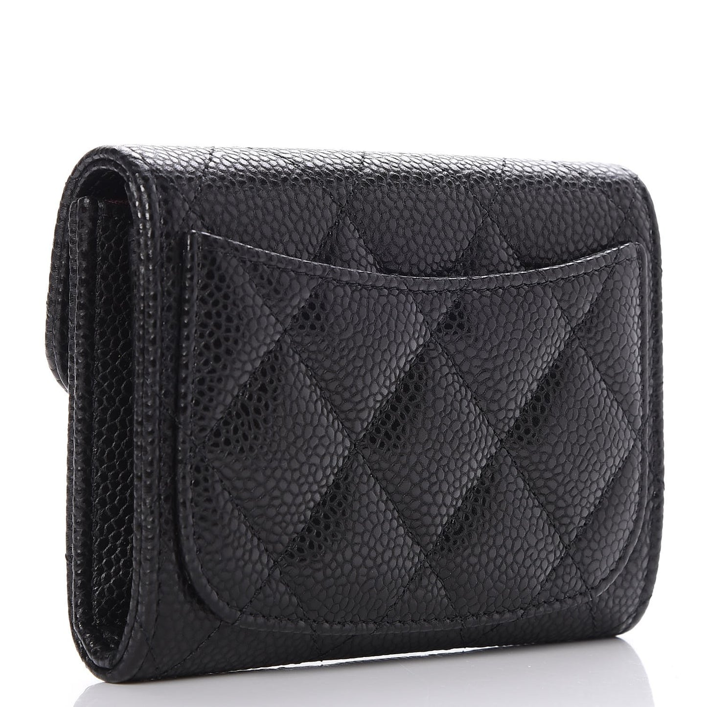 Caviar Quilted Flap Card Holder Wallet Black