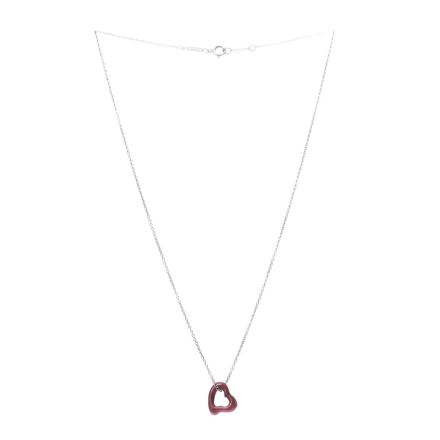 Sterling Silver Rhodonite Elsa Peretti Open Heart Pendant Necklace