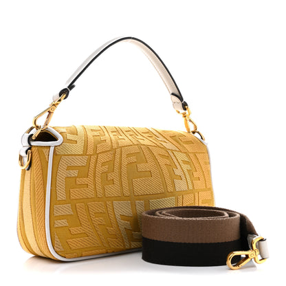 Fendi X SARA COLEMAN Canvas Vitello King Seta FF Fish Eye Embroidered Baguette Mostarda White Ice 3 of 15