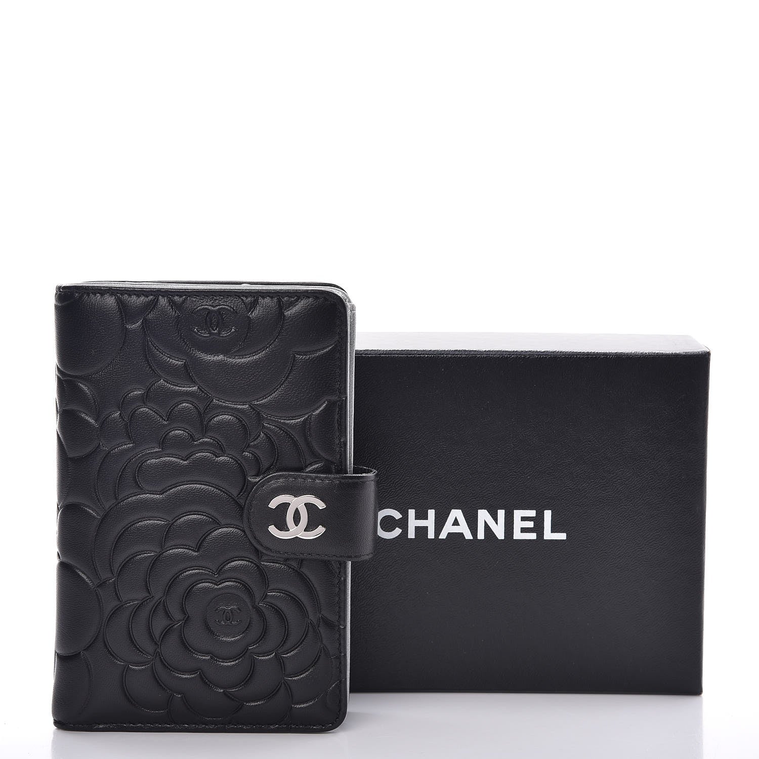 Chanel Lambskin Camellia Embossed Zipped Pocket Wallet Black 9 of 9
