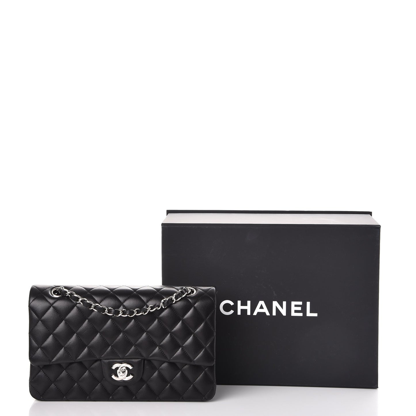 Lambskin Quilted Medium Double Flap Black