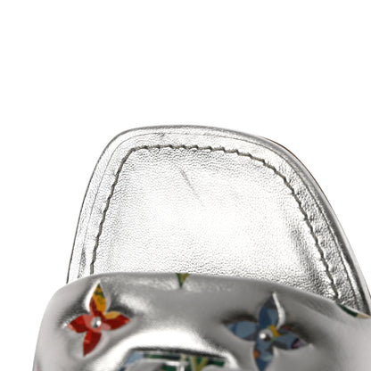 Louis Vuitton Metallic Lambskin Embossed Monogram Floral Revival Flat Mules 37 Silver 11 of 13