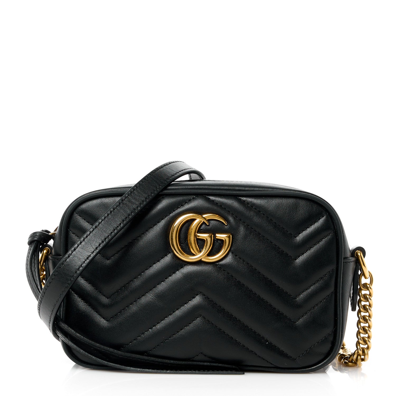 Gucci Calfskin Matelasse Mini GG Marmont Chain Shoulder Bag Black 1 of 13