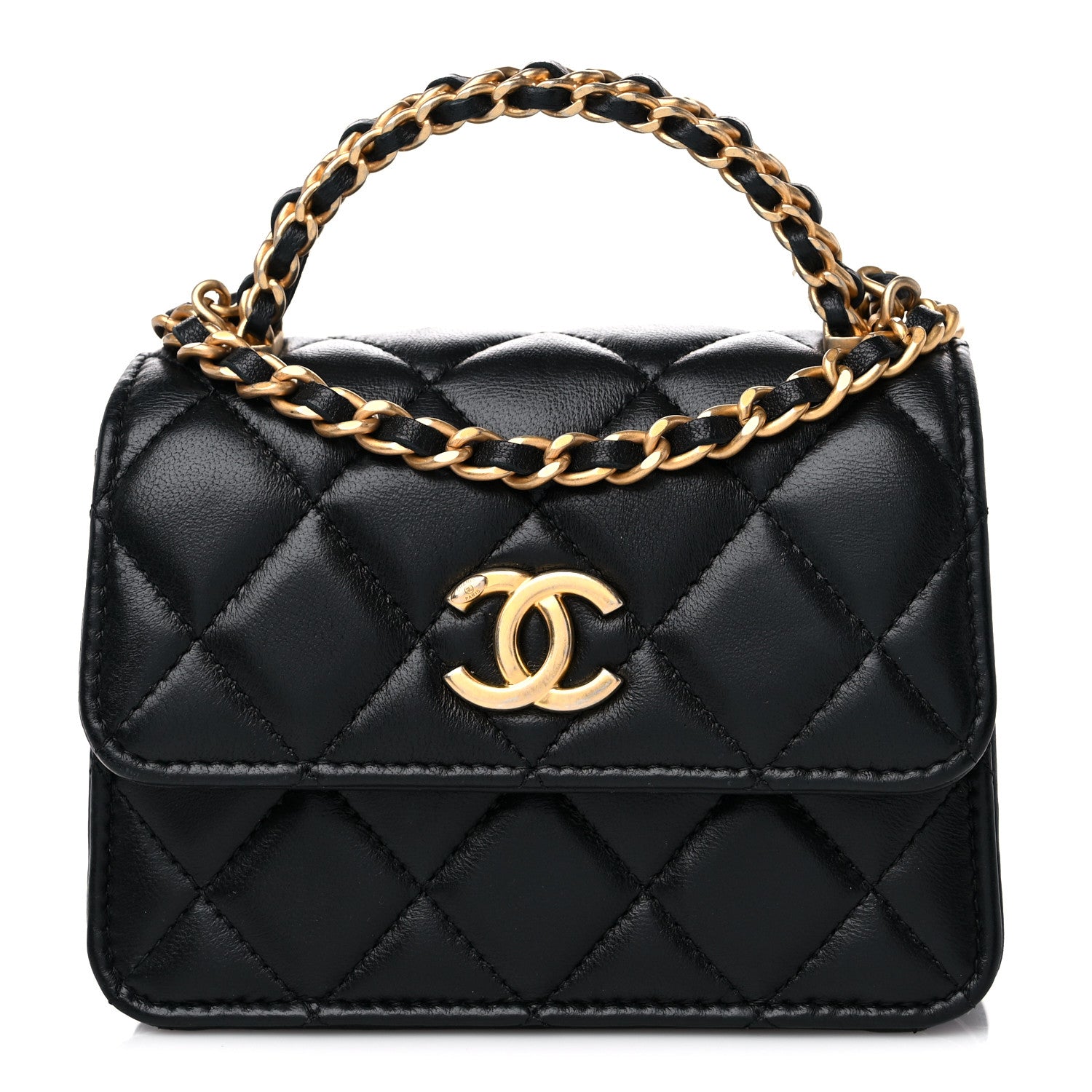 Chanel Lambskin Quilted Chain Top Handle Clutch With Chain Black 1 of 12