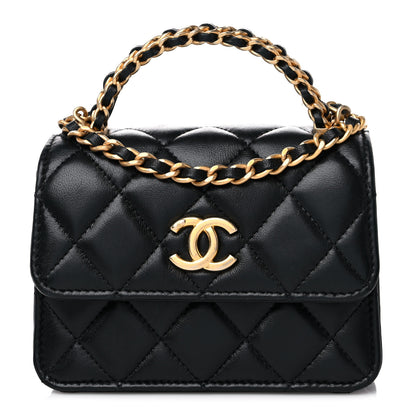 Chanel Lambskin Quilted Chain Top Handle Clutch With Chain Black 1 of 12