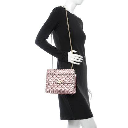 Valentino Garavani Metallic Wrinkled Lambskin Medium Rockstud Spike Shoulder Bag Lipstick 2 of 8