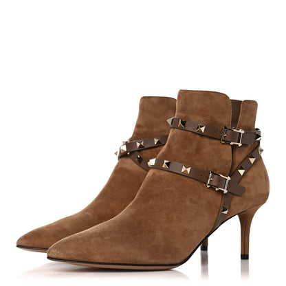 Valentino Garavani Suede Rockstud Double Buckle 65mm Ankle Boots 39 Nocciola 3 of 12