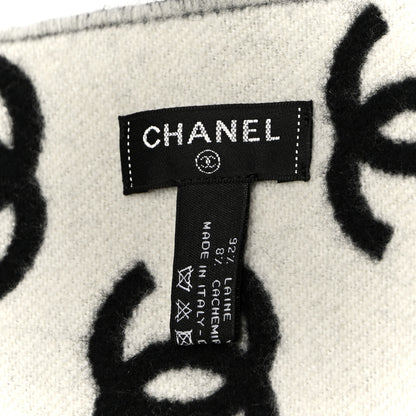 Chanel Wool Cashmere CC Scarf Black White 3 of 4