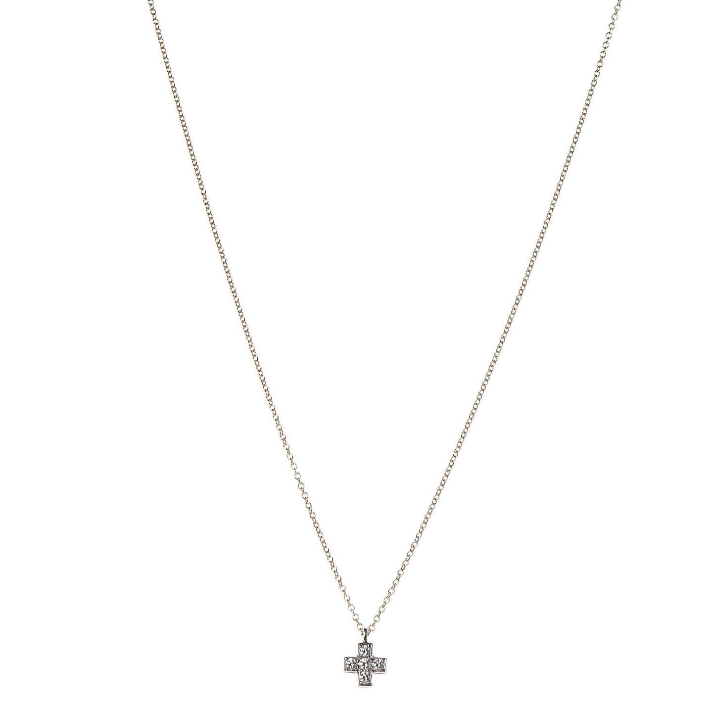 18K Yellow Gold Platinum Diamond Cruciform Cross Pendant Necklace