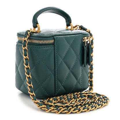 Chanel Lambskin Quilted Top Handle Mini Vanity Case With Chain Green 3 of 10