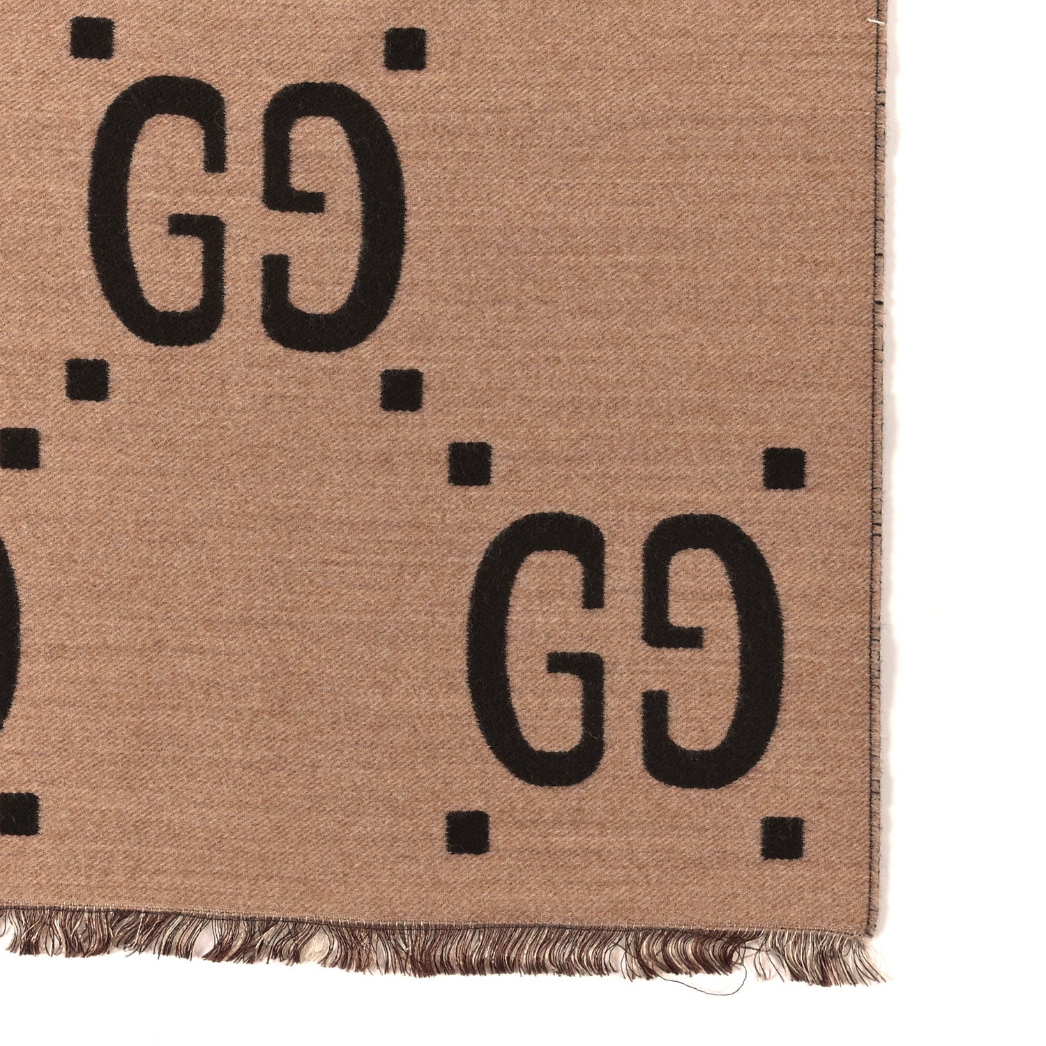 Gucci Wool Silk Monogram Jumbo GG Freedom Scarf Dark Brown Beige 4 of 4
