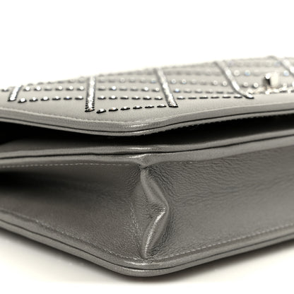 Chanel Lambskin Crystal Quilted Wallet On Chain WOC Grey 9 of 12