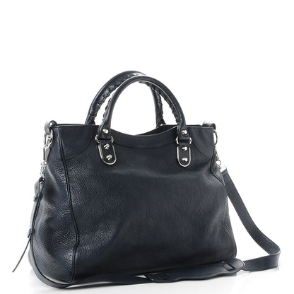 Balenciaga Chevre Silver Metallic Edge Hardware Velo Bleu Nuit Dark Sea 3 of 7