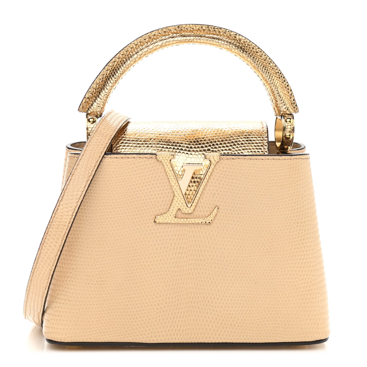 Lizard Capucines Mini Golden Beige
