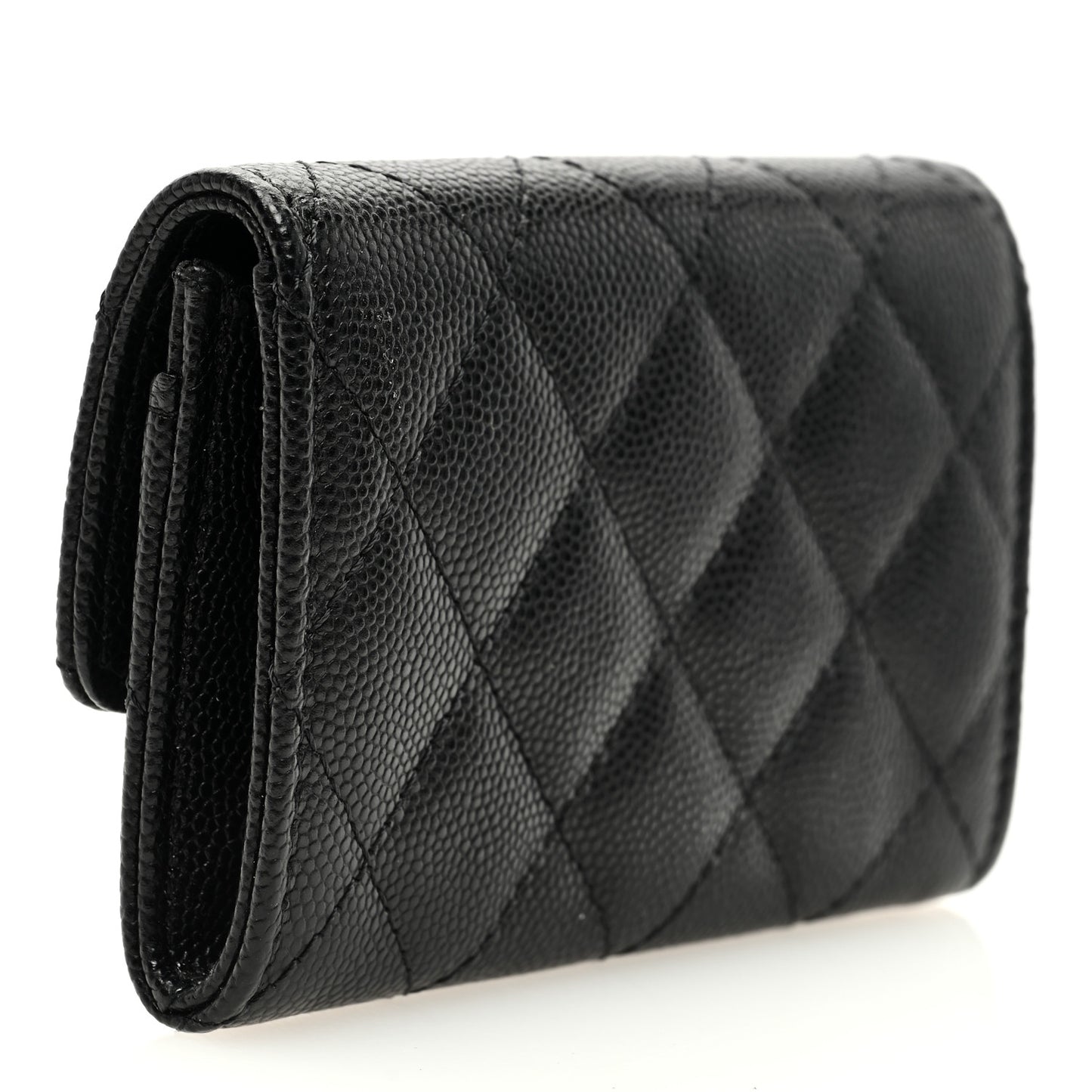 Caviar Quilted CC Flap Card Holder Black