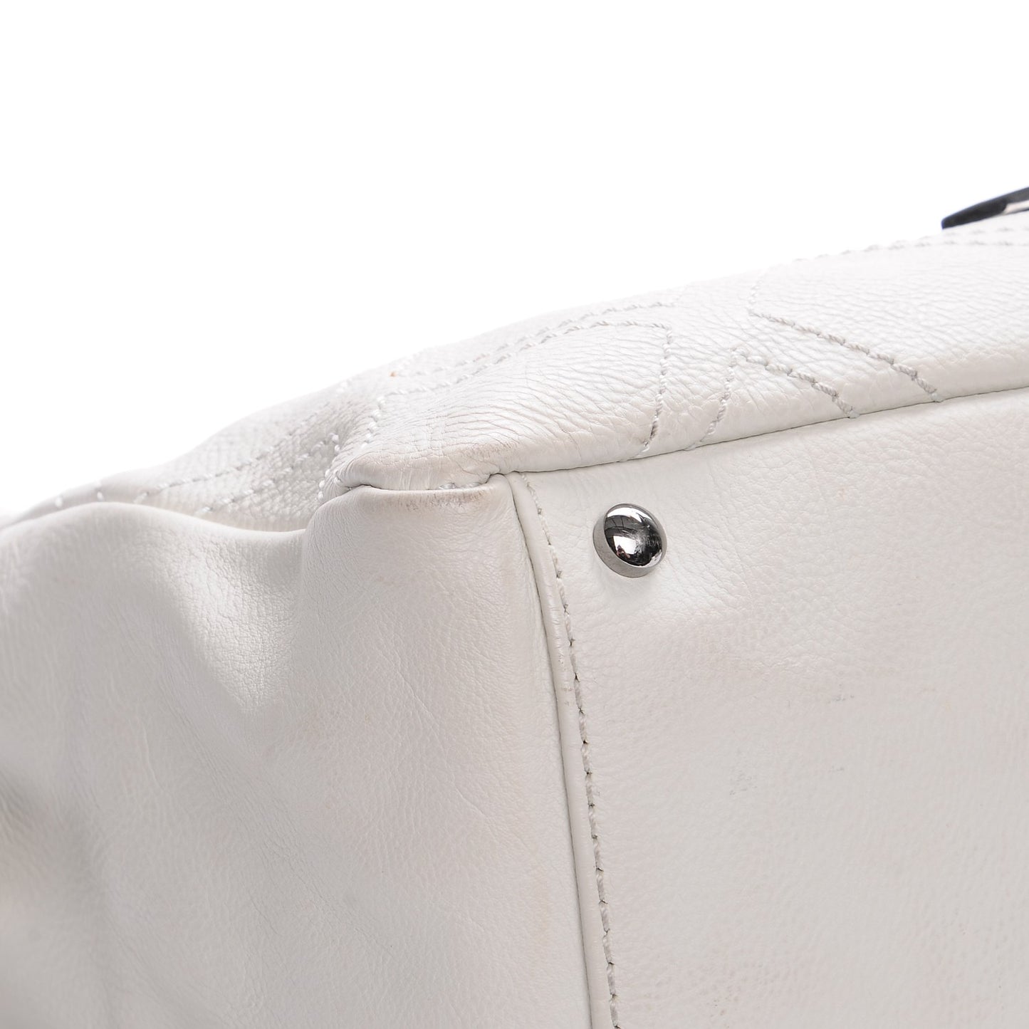 Calfskin Large Diamond Stitch Tote White