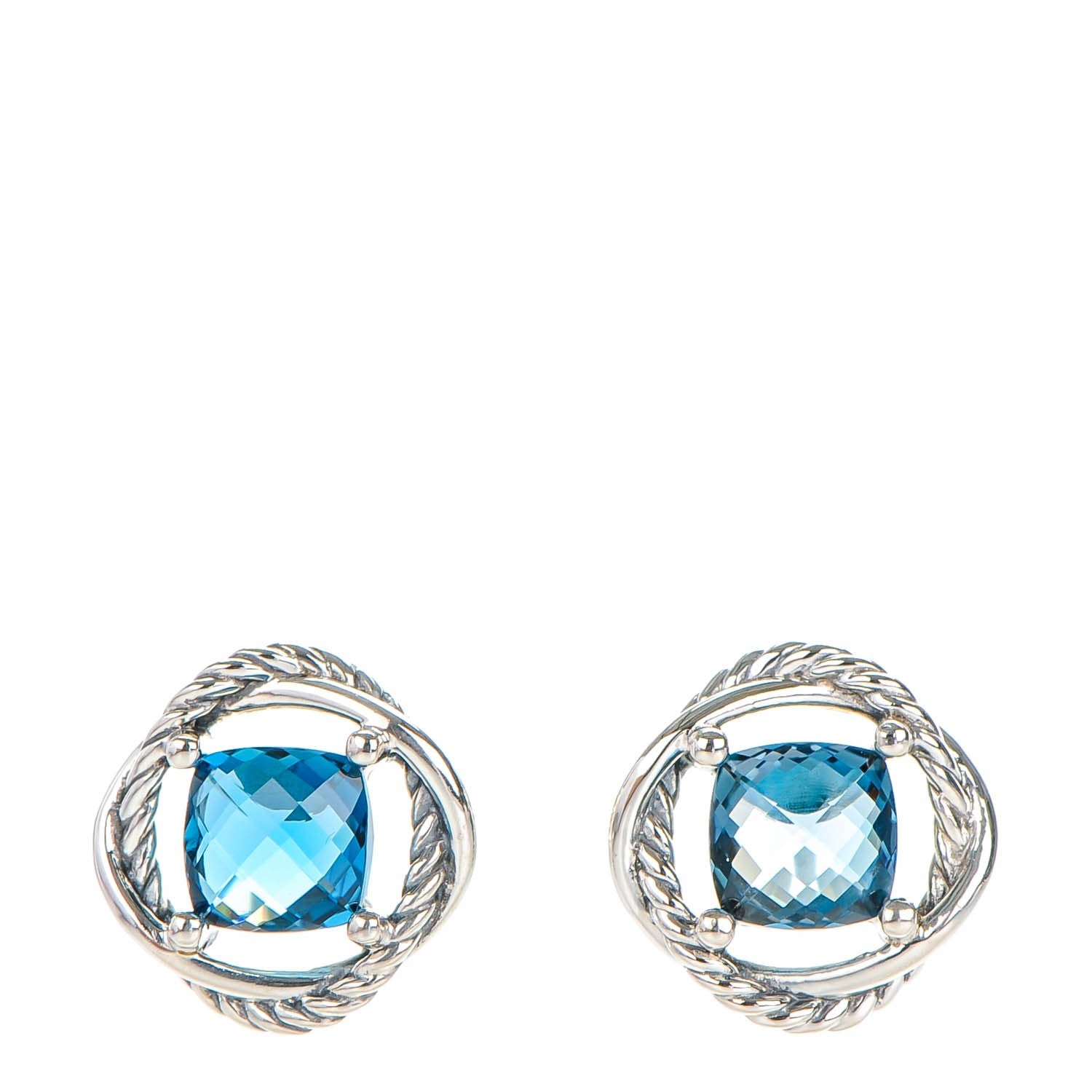 David Yurman Sterling Silver Blue Topaz 7mm Infinity Earrings 1 of 5