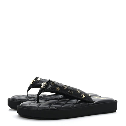 Chanel Lambskin Quilted Padded Charms Thong Sandals 39 Black 3 of 7