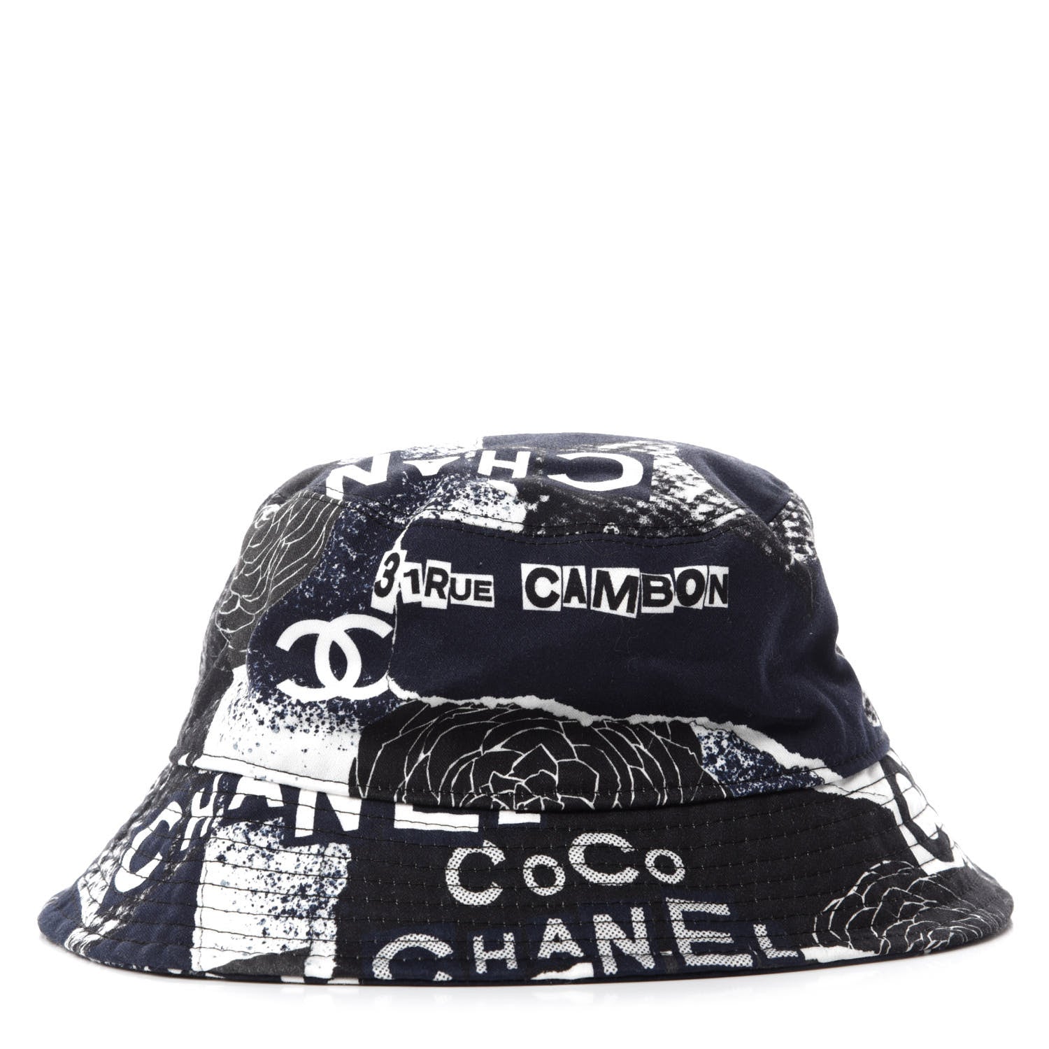 Chanel Cotton Coco Print Bucket Hat M Navy Black White 1 of 7