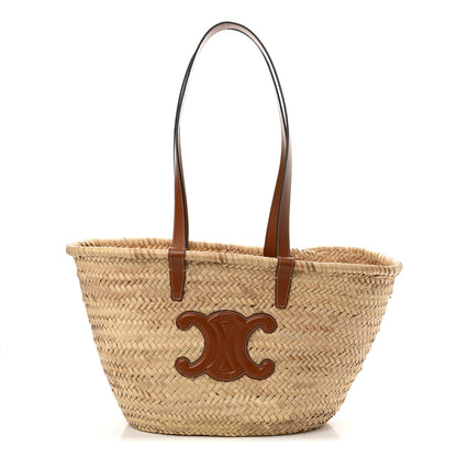 Celine Raffia Calfskin Triomphe Medium Panier Tan 1 of 15