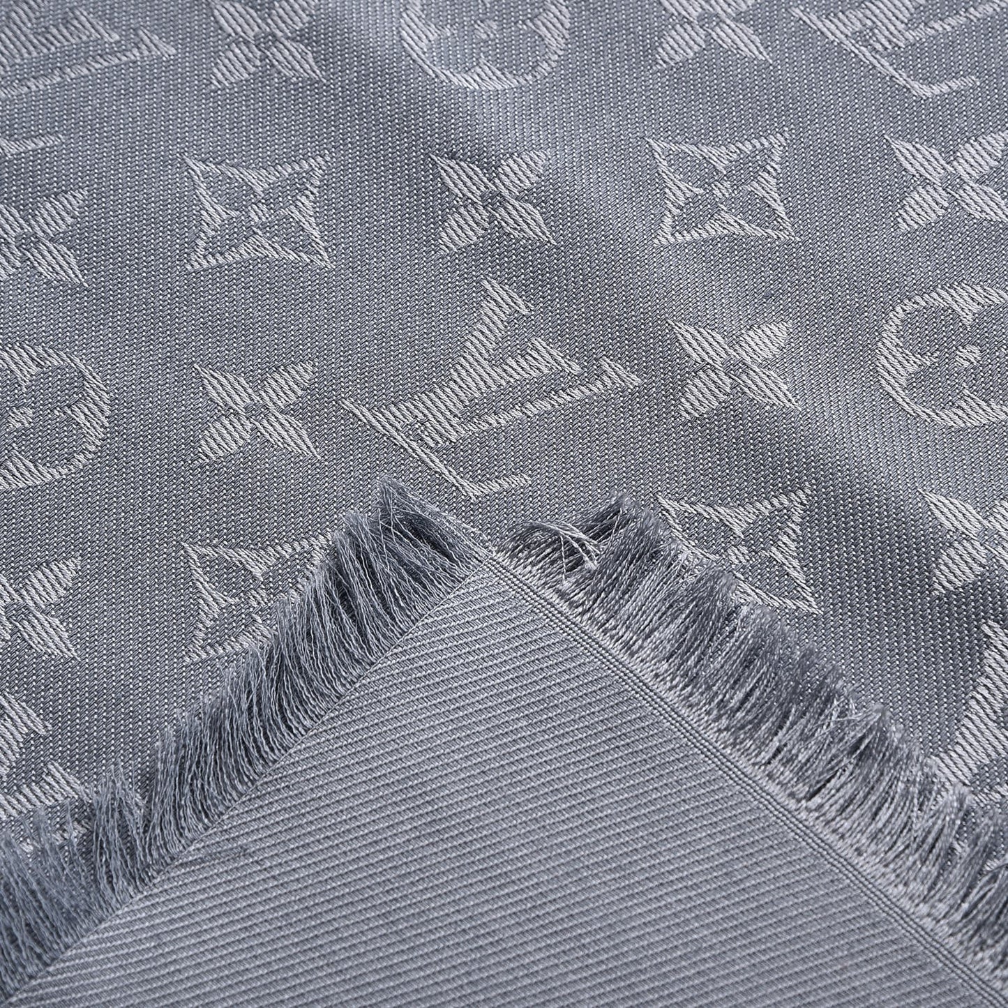 Silk Wool Monogram Shawl Charcoal Grey